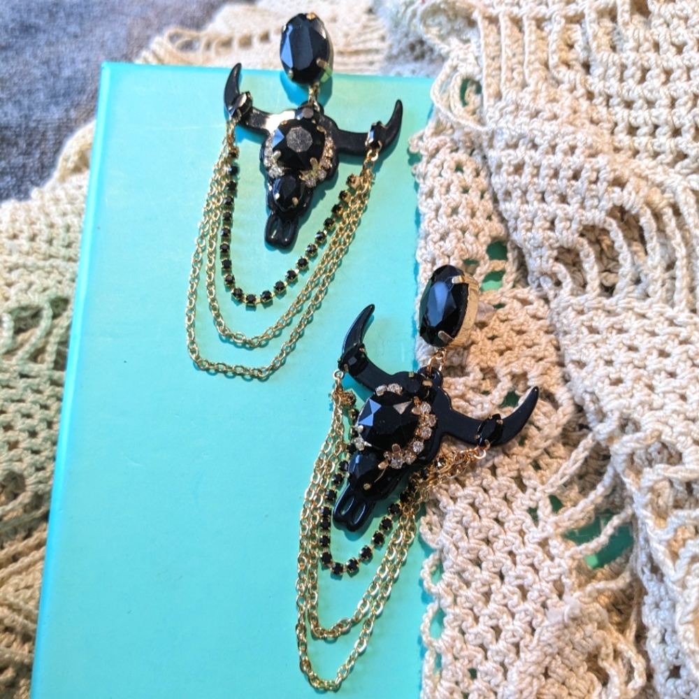 Black Southwestern Bull Earrings